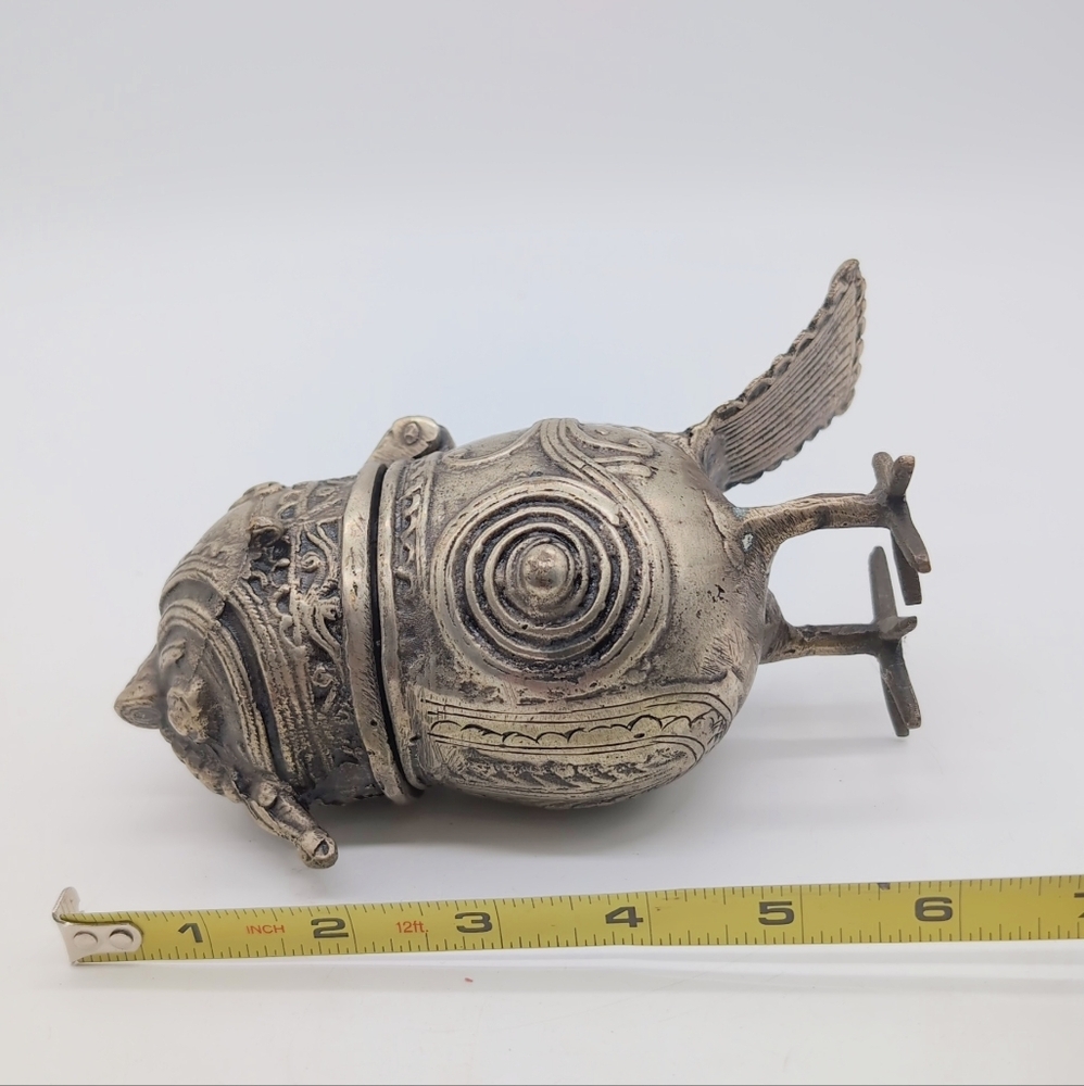 Dhokra Owl Intricate Metal Bird Sculpture Box Vintage India - Picture 9 of 9